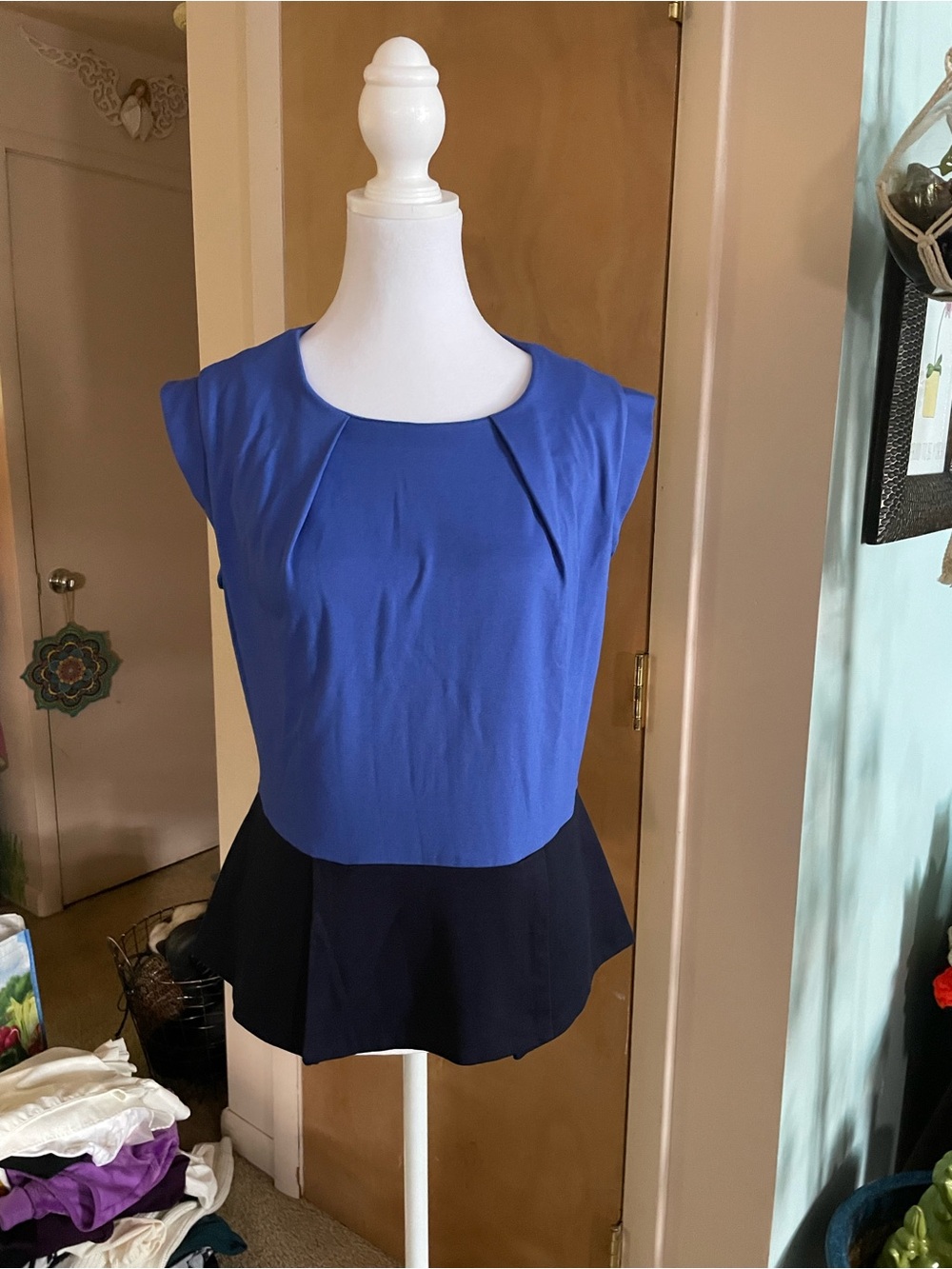 Mango Blue and Black Peplum Tunic Top